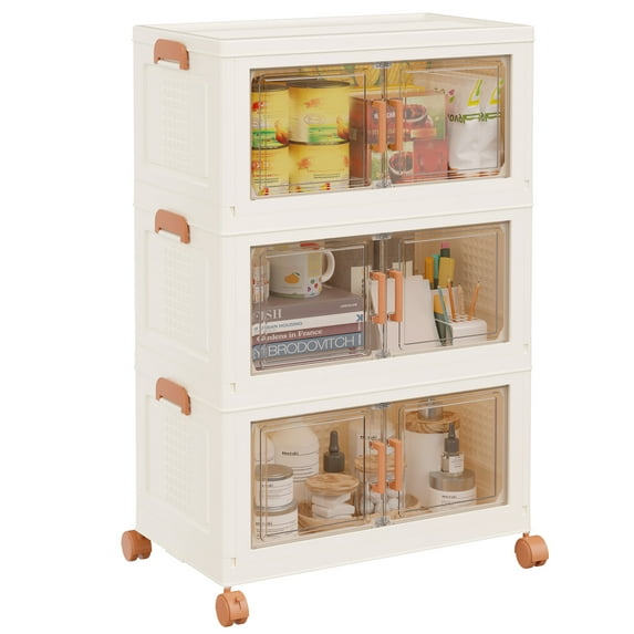 3 Packs Storage Bins with Lids and Wheels, 54Qt Stackable Plastic Multifunctional Folding Storage Boxes, Collapsible Closet Organizers for Bedroom, Living Room