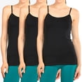 thumbnail image 1 of 3 Packs - TheLovely Women's Scoop Neck Adjustable Spaghetti Strap One Size Camisole Tank Top - Black, 1 of 2