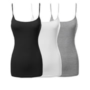 3 Packs - TheLovely Womens & Plus Sizes Basic Solid Long Length Adjustable Spaghetti Strap Tank Top Camisoles