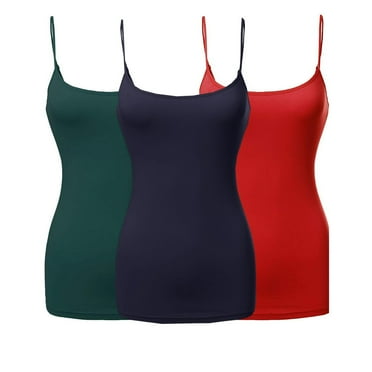 3 Packs - TheLovely Womens & Plus Sizes Basic Solid Long Length Adjustable Spaghetti Strap Tank Top Camisoles