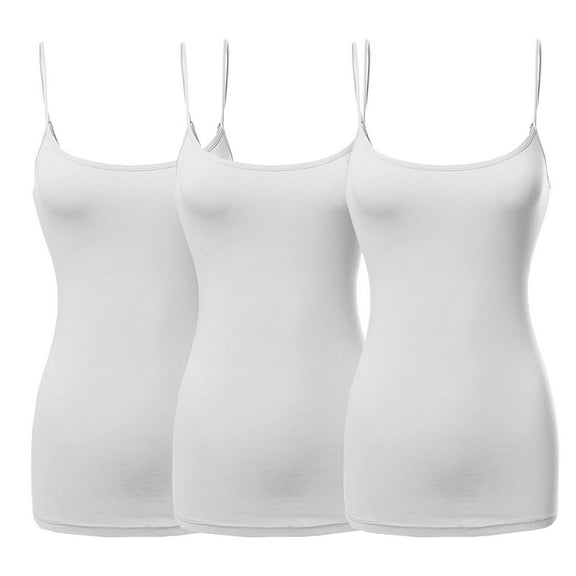 3 Packs - TheLovely Womens & Plus Sizes Basic Solid Long Length Adjustable Spaghetti Strap Tank Top Camisoles