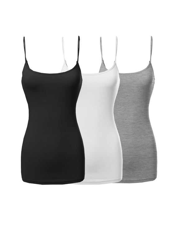 3 Packs - TheLovely Womens & Plus Sizes Basic Solid Long Length Adjustable Spaghetti Strap Tank Top Camisoles