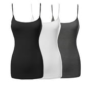 3 Packs - TheLovely Womens & Plus Sizes Basic Solid Long Length Adjustable Spaghetti Strap Tank Top Camisoles