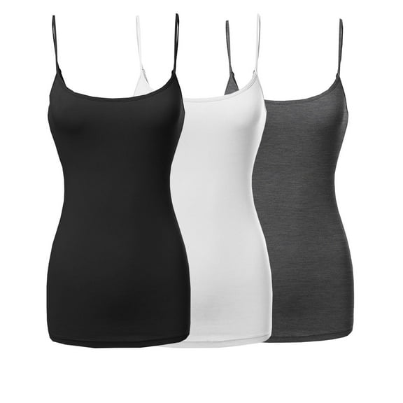 3 Packs - TheLovely Womens & Plus Sizes Basic Solid Long Length Adjustable Spaghetti Strap Tank Top Camisoles