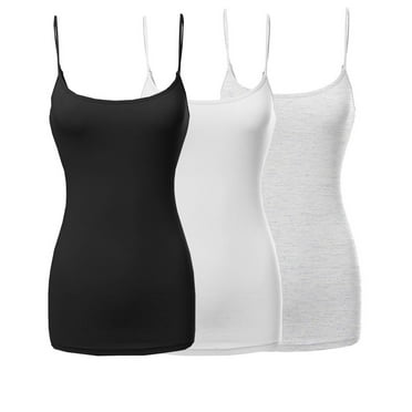3 Packs - TheLovely Womens & Plus Sizes Basic Solid Long Length Adjustable Spaghetti Strap Tank Top Camisoles