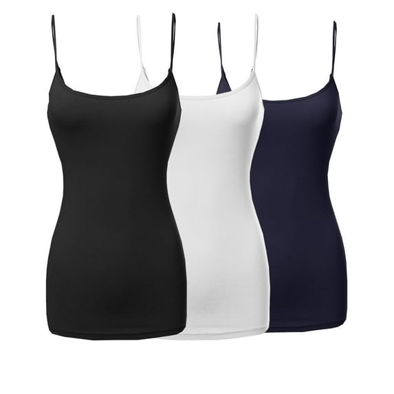 3 Packs - TheLovely Womens & Plus Sizes Basic Solid Long Length Adjustable Spaghetti Strap Tank Top Camisoles