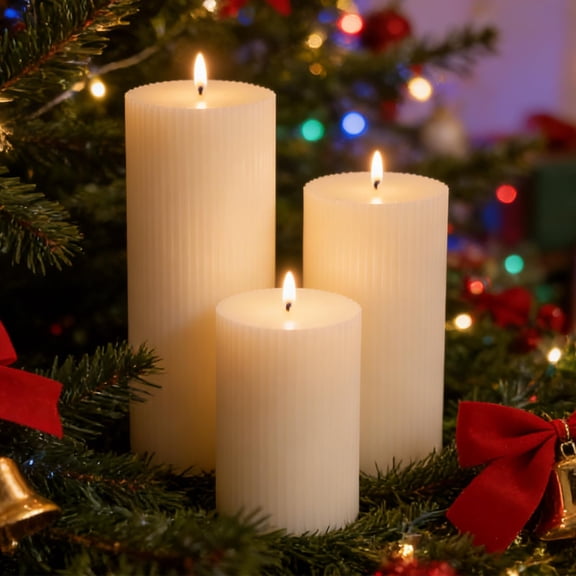 3 Packs Thick Ribbed Pillar Candles, 4/6/8 Inch Soy White Pillar Candles Set, White Votive and Emergency, Smokeless&Dripless Large Round Decor for Wedding/Home/Office Y101