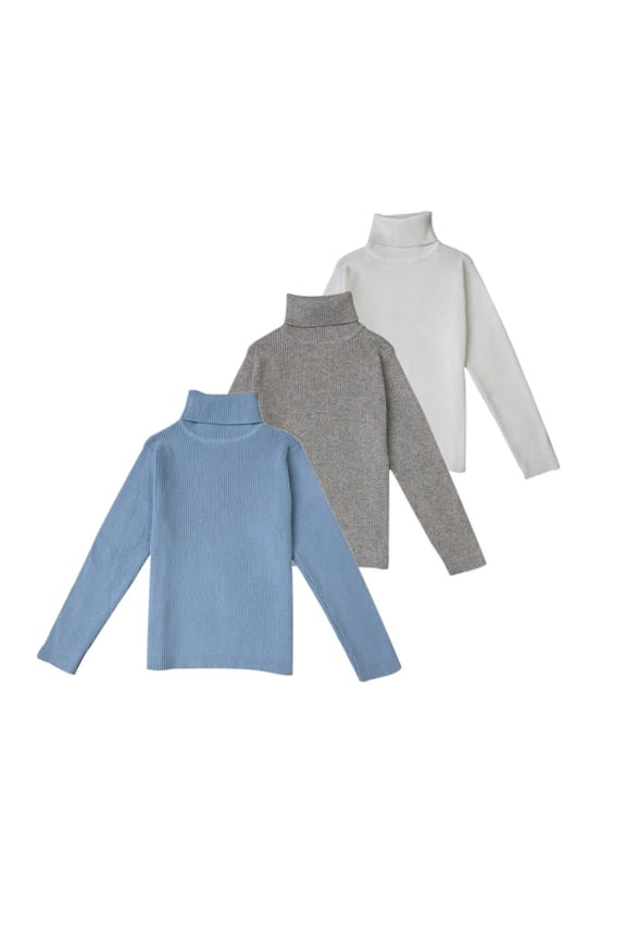 3 Packs Toddler Girls Boys Cotton Turtleneck Sweaters, Uccdo Kids Long Sleeve Solid Blouse Tops, 12M-7T