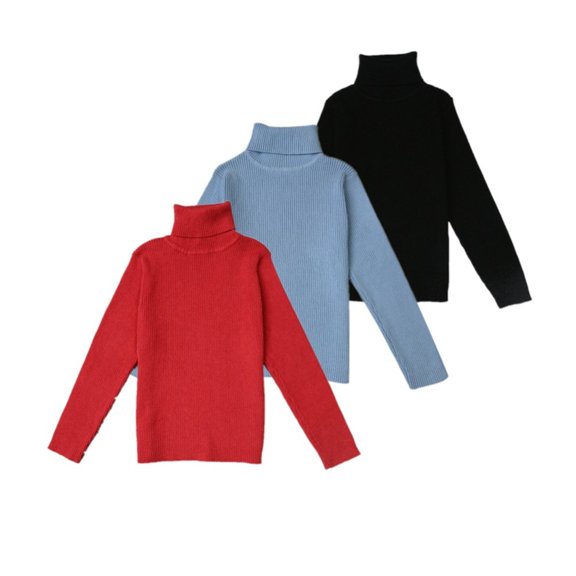 3 Packs Toddler Girls Boys Cotton Turtleneck Sweaters, Uccdo Kids Long Sleeve Solid Blouse Tops, 12M-7T