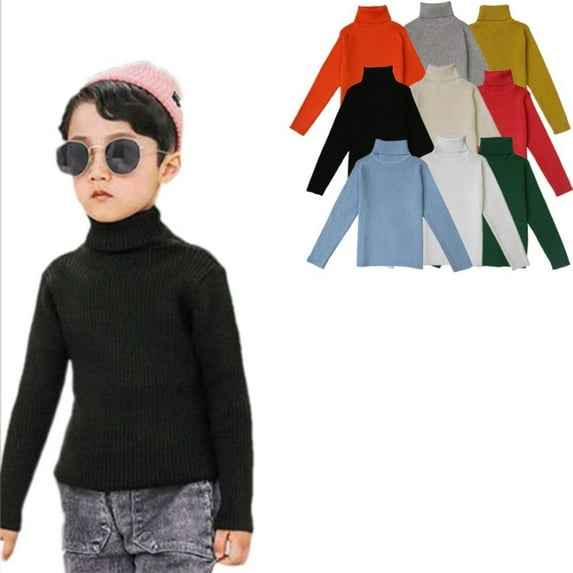 3 Packs Toddler Girls Boys Cotton Turtleneck Sweaters, Uccdo Kids Long Sleeve Solid Blouse Tops, 12M-7T