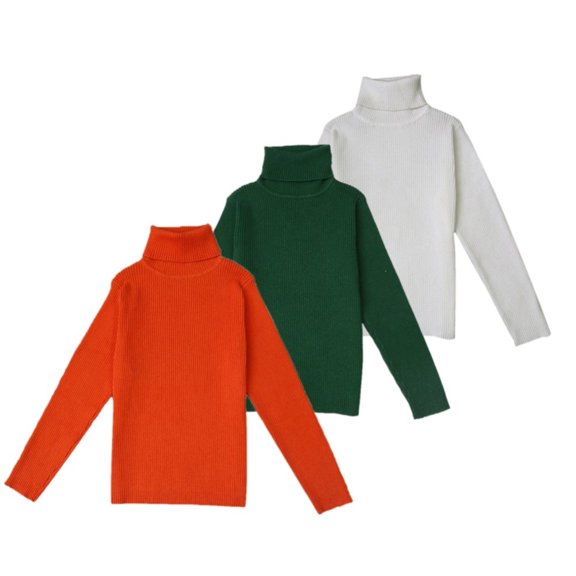 3 Packs Toddler Girls Boys Cotton Turtleneck Sweaters, Uccdo Kids Long Sleeve Solid Blouse Tops, 12M-7T