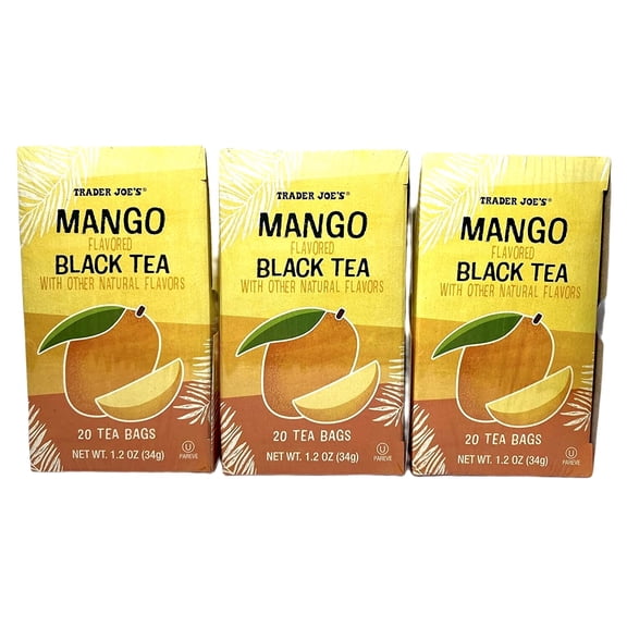 3 Packs Trader Joe's Mango Flavored Black Tea 20 Tea bags Each, Total 60 bags