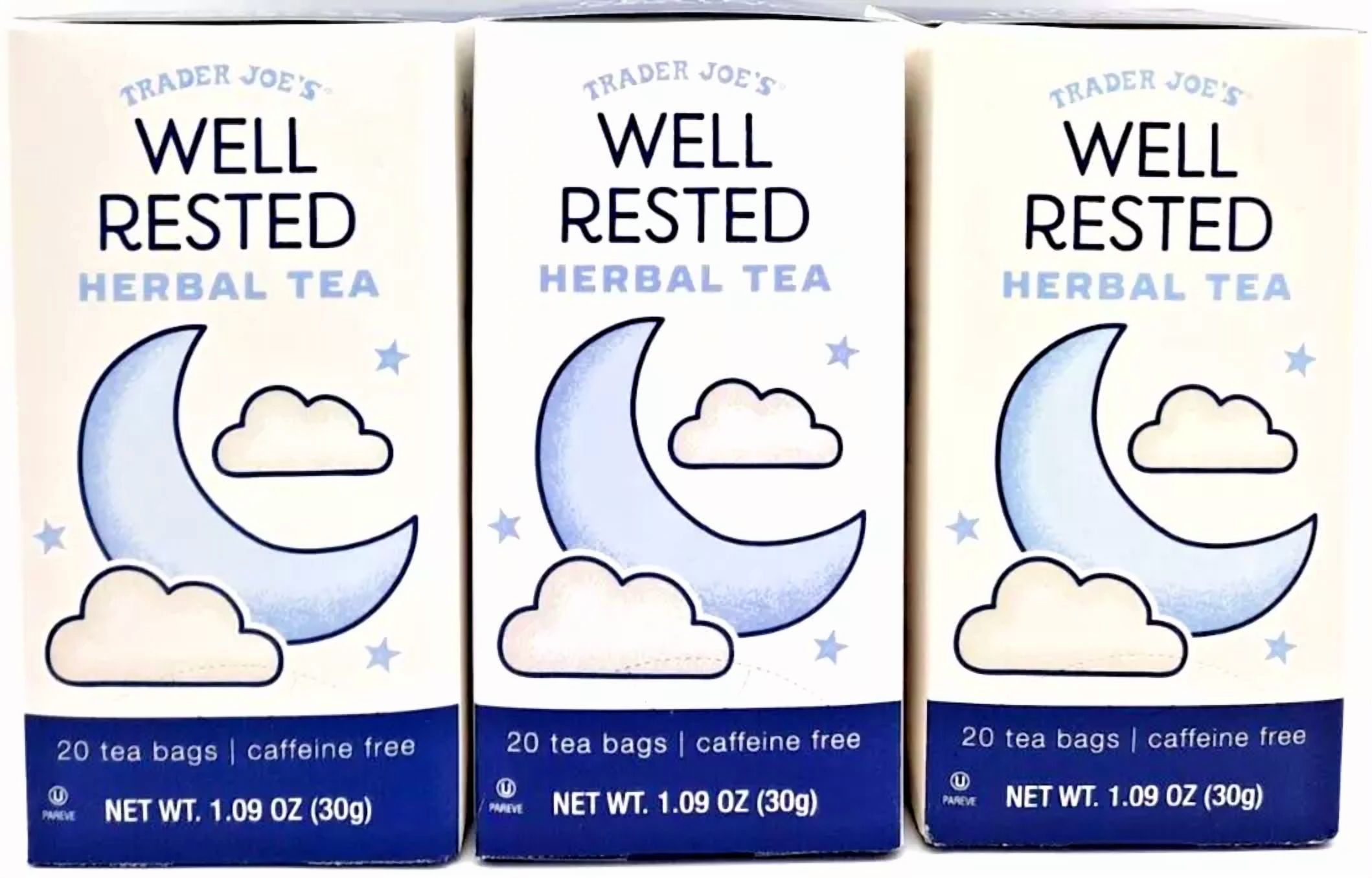 3 Packs Trader Joe's Well Rested Herbal Tea 20 Tea Bags 1.09 oz Each Pack = 60ct