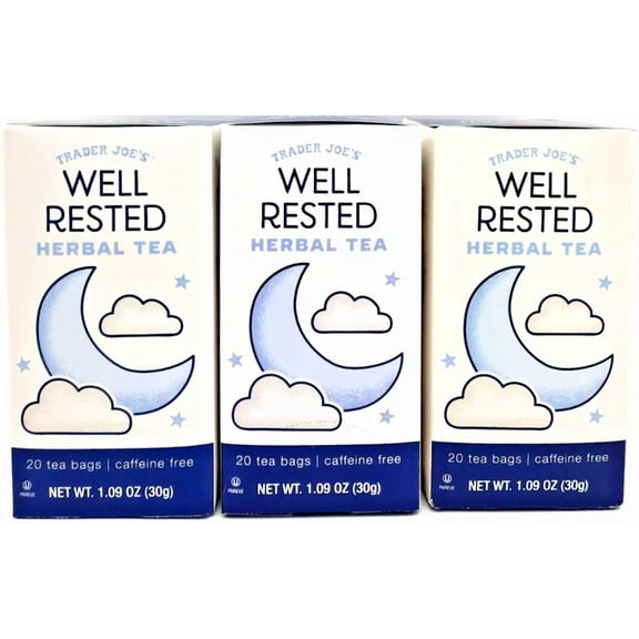 3 Packs Trader Joe's Well Rested Herbal Tea 20 Tea Bags 1.09 oz Each Pack = 60ct