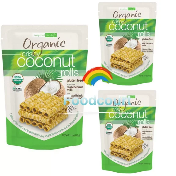 3 Packs Tropical Fields Organic Crispy Coconut Rolls 11 OZ Each Pack