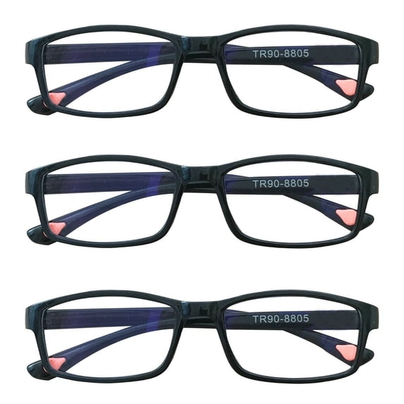 3 Packs Unisex Fashion Rectangular Reading Glasses Blue Light Blocking Readers for Men Women +3.00