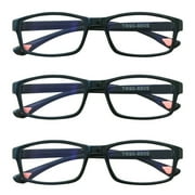 3 Packs Unisex Fashion Rectangular Reading Glasses Blue Light Blocking Readers for Men Women +3.50