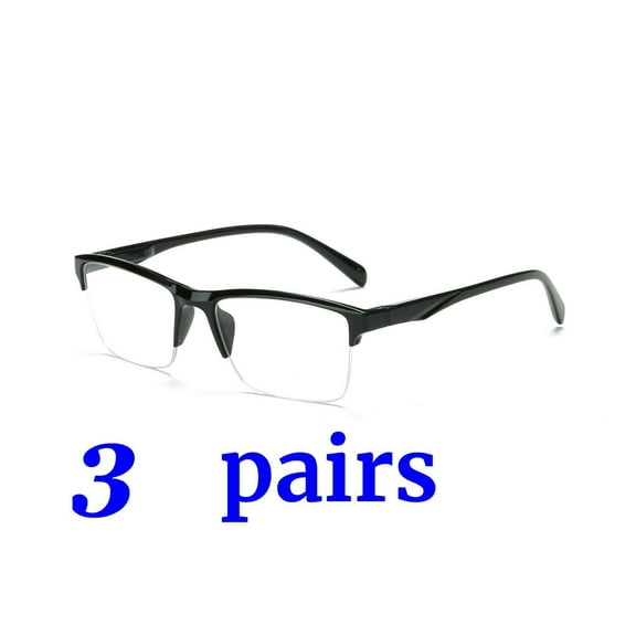 3 Packs Unisex Fashion Square Half Frame Reading Glasses Spring Hinge Readers for Men Women +3.00