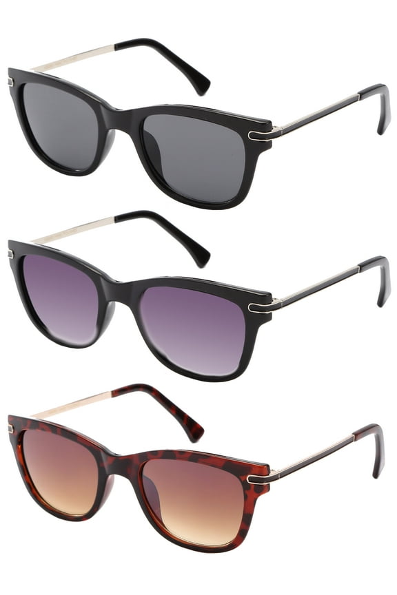 3 Packs Vintage Plastic Frame Metal Temple Fashion Sunglasses UV Lens for Men for Women