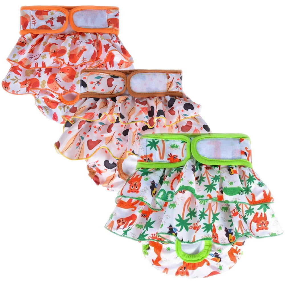 3 Packs Washable Female Dog Diapers, Durable Pet Skirt for Dog Dress, Reusable Pet Diapers and Puppies Dogs Heat Panties for Girl Dogs Menstrual Periods