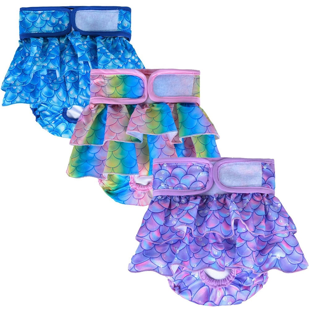 3 Packs Washable Female Dog Diapers, Durable Pet Skirt for Dog Dress, Reusable Pet Diapers and Puppies Dogs Heat Panties for Girl Dogs Menstrual Periods
