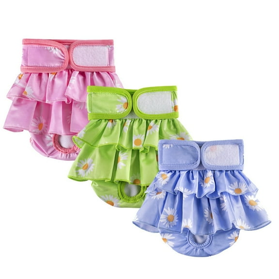 3 Packs Washable Female Dog Diapers, Durable Pet Skirt for Dog Dress, Reusable Pet Diapers and Puppies Dogs Heat Panties for Girl Dogs Menstrual Periods