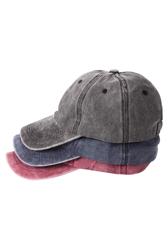 3 Packs Washed-Cotton Plain Baseball Cap, Vintage Adjustable Dad Hats Gift for Men/Women,Unstructured