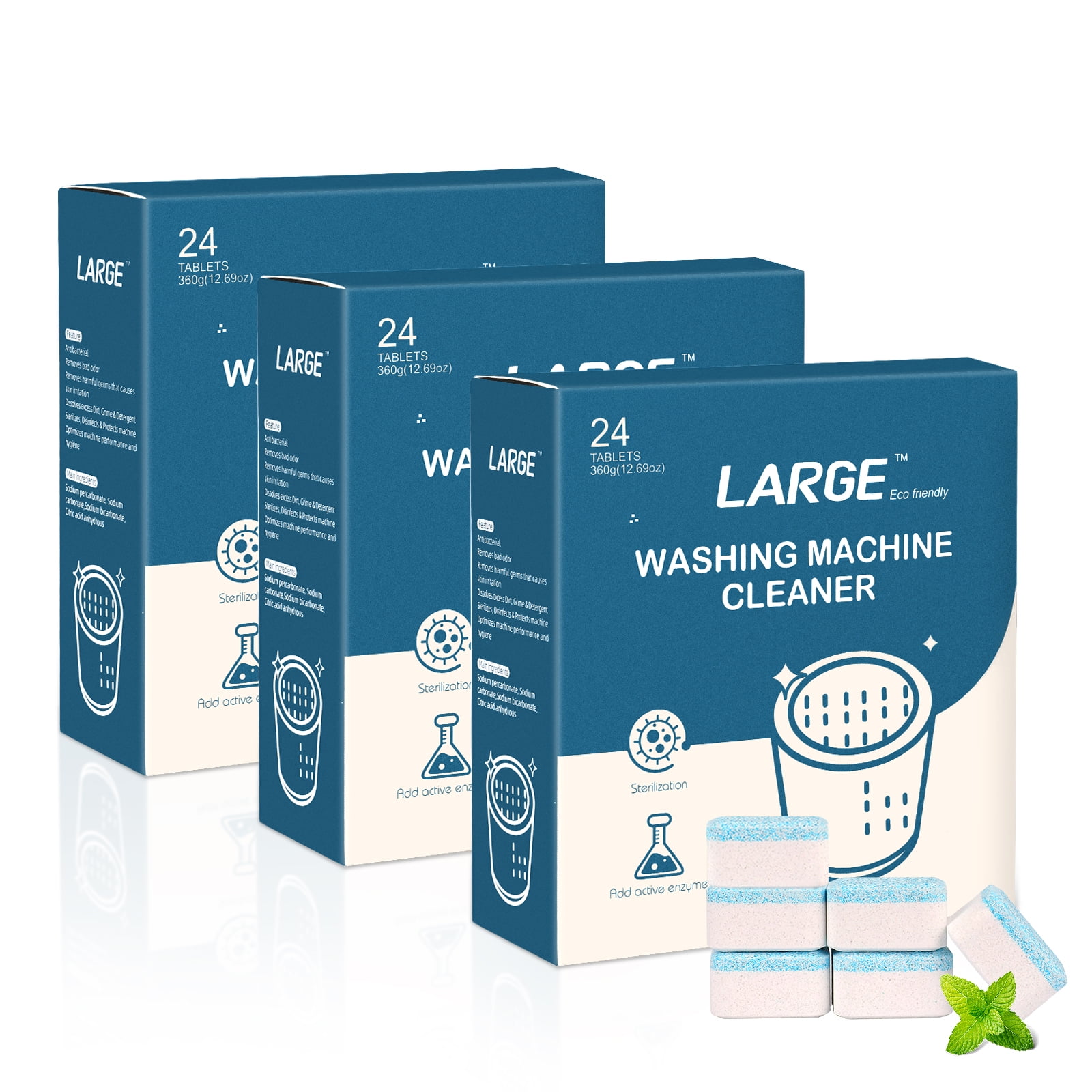 3 Packs Washing Machine Cleaner Descaler24 pieces ，Finally Clean All