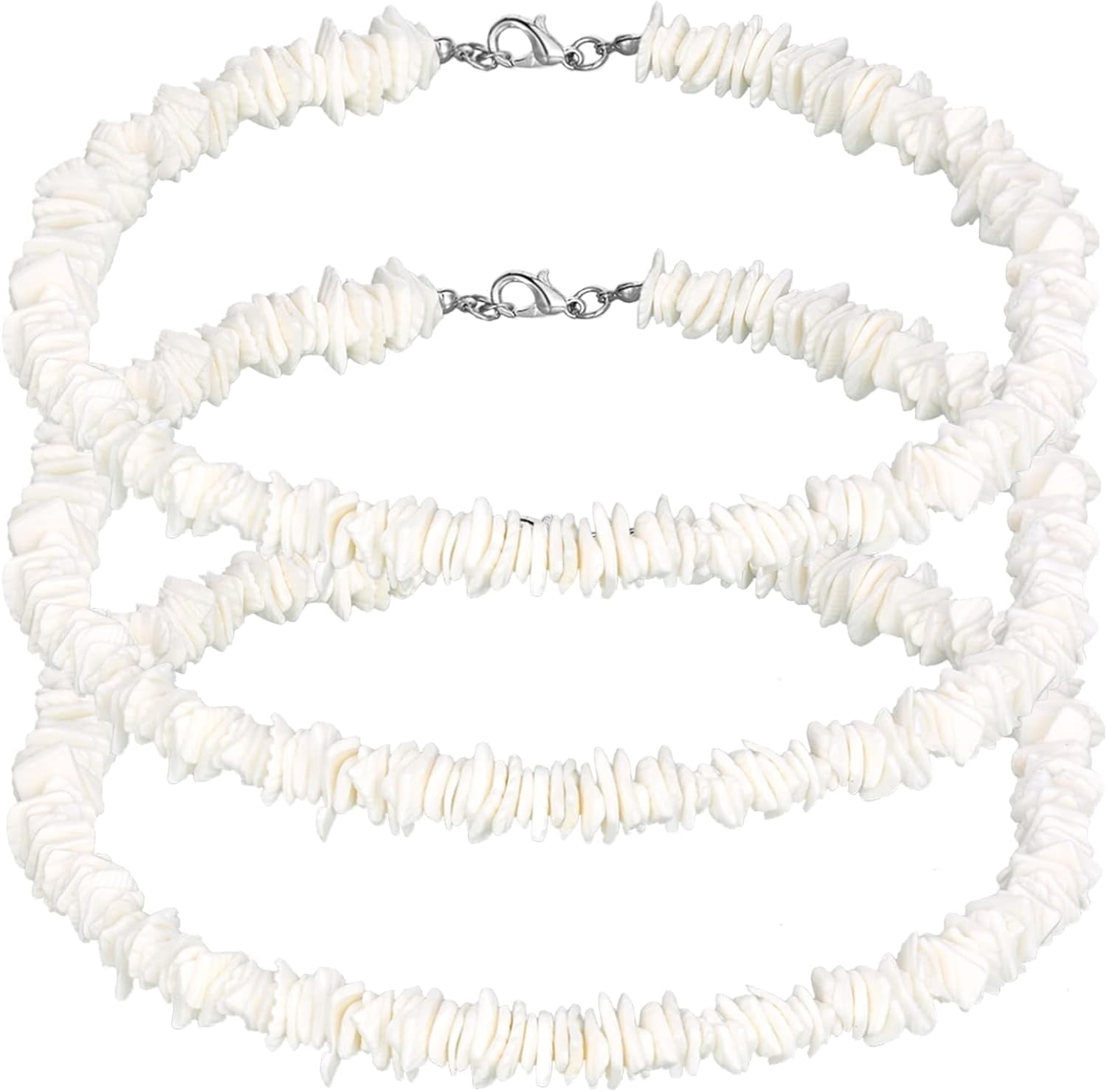 Surfer Shell Chain 3 Packs White Puka Shell Necklace Adjustable Seashell Necklace Summer ...