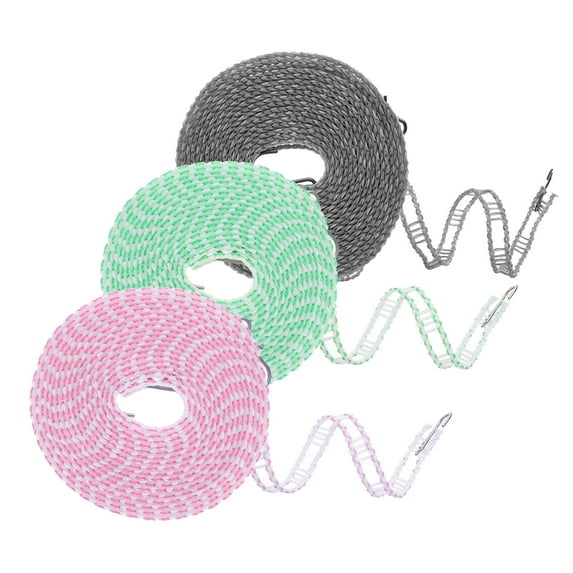 3 Packs Windproof Clothesline, 5M 16.4ft Plastic Non-Slip Clothes Drying Rope for Outdoor, Grey/Green/Pink