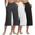 thumbnail image 1 of 3 Packs Women Hiking Capris Wide Leg Crossover Elastic Waist Yoga Gaucho Pants Low Rise Lounge Office Cropped Pants Dark Gray 2XL, 1 of 6