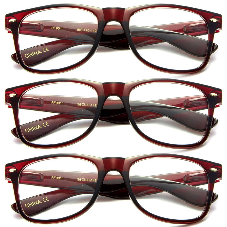 3 Packs Women Oversized Reading Glasses Big Frame Dark Red 1.25