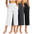 thumbnail image 1 of 3 Packs Women's Large Office Capri High Rise Elastic Waist Running Cropped Pants Straight Leg Flowy Maternity Gaucho Pants White XL, 1 of 7