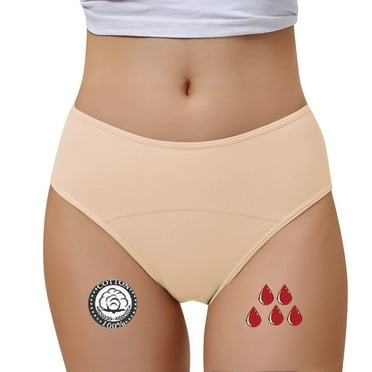 3 Packs Women's Period Underwear Large Size Menstruation Flow Postpartum Mid Waist Menstrual Briefs Panties L Beige