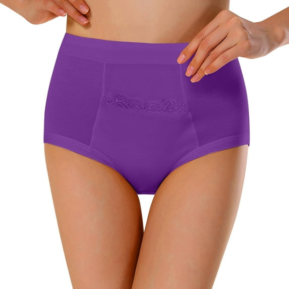 3 Packs Women's Period Underwear Menstrual Pocket Pocket High Waist Anti Leakage Briefs Panties for Women XXXL Purple
