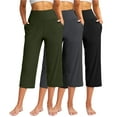 thumbnail image 1 of 3 Packs Women's Plus Size Pants & Capris Dressy Pants Elastic Waist High Waisted Business Gaucho Pants Straight Leg Breathable Hiking Cropped Pants Army Green M, 1 of 7