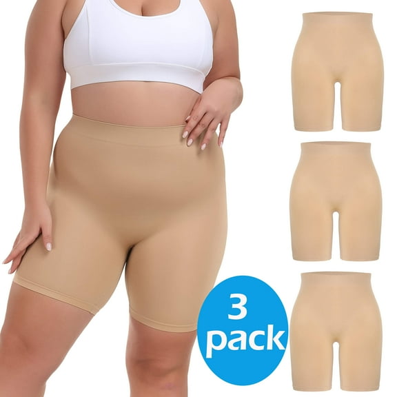 3 Packs Women's Plus Size Slip Shorts XL-4XL High Waisted Smooth Breathable Slip Short Under Dresses