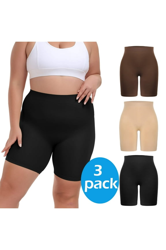 3 Packs Women's Plus Size Slip Shorts XL-4XL High Waisted Smooth Breathable Slip Short Under Dresses