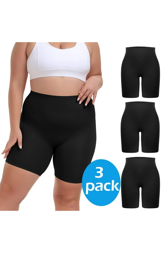 3 Packs Women's Plus Size Slip Shorts XL-4XL High Waisted Smooth Breathable Slip Short Under Dresses