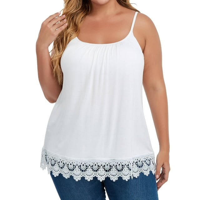 MANIFIQUE Plus Size Summer Tops for Women 2025 Trendy Sleeveless Tank Top with Built in Bra Ladies Loose Fit Blouses 1X-4X