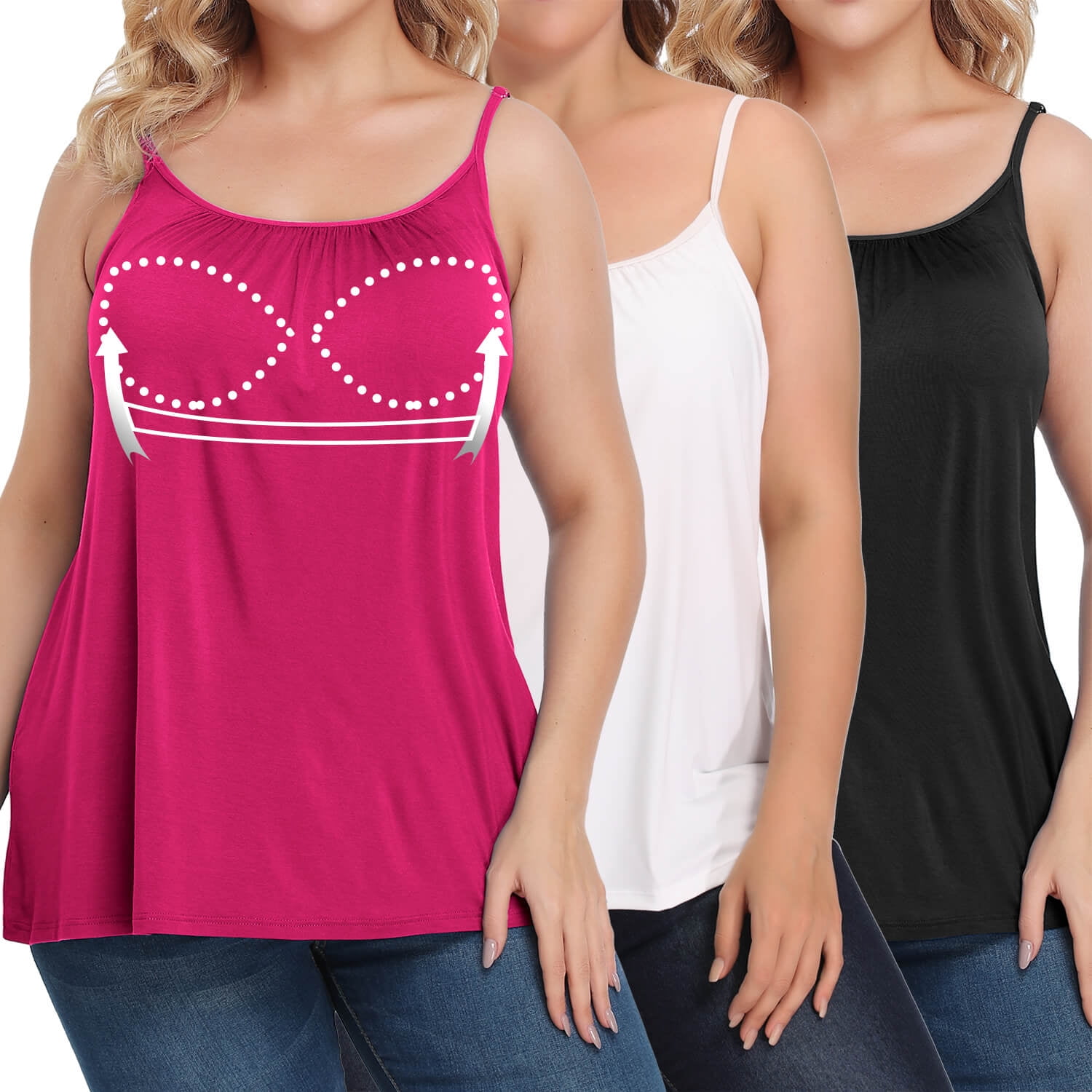 Women Camisole with Built in Bra Flowy Tank Top with Adjustable Straps  Loose Fit