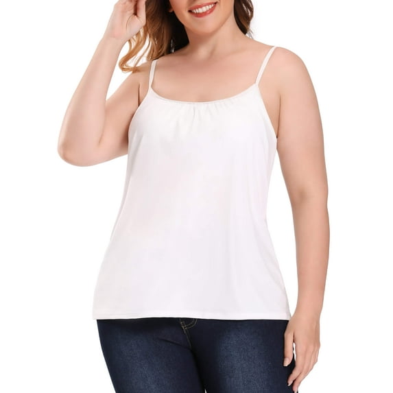 MANIFIQUE Plus Size Summer Tops for Women 2025 Trendy Sleeveless Tank Top with Built in Bra Ladies Loose Fit Blouses 1X-4X