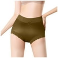 thumbnail image 1 of 3 Packs Women's Underwear Satin Ice Silk Seamless High Waisted Plus Size Briefs Panties for Women L Army Green, 1 of 4
