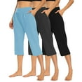 thumbnail image 1 of 3 Packs Womens Capri Yoga High Waisted Business Gaucho Pants Wide Leg Workout Hiking Cropped Pants Sky Blue M, 1 of 7