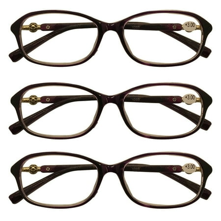 3 Packs Womens Oval Frame Reading Glasses Lightweight Classic Style Readers +4.00
