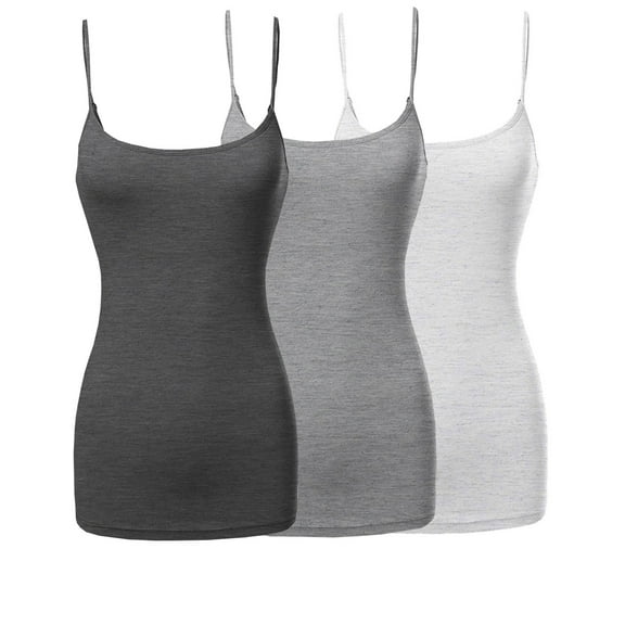 3 Packs - Womens & Plus Sizes Basic Solid Long Length Adjustable Spaghetti Strap Tank Top Camisoles