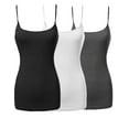 thumbnail image 1 of 3 Packs - Womens & Plus Sizes Basic Solid Long Length Adjustable Spaghetti Strap Tank Top Camisoles, 1 of 4