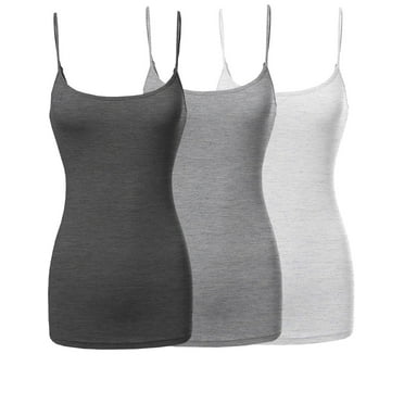 3 Packs - Womens & Plus Sizes Basic Solid Long Length Adjustable Spaghetti Strap Tank Tops