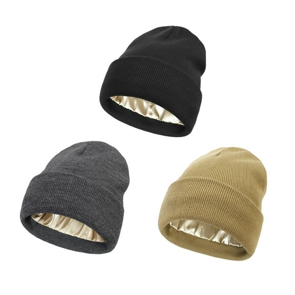 3 Packs Womens Satin Lined Beanie Hat Winter Hats Beanies for Women Soft Slouchy Beanie Skull Cap
