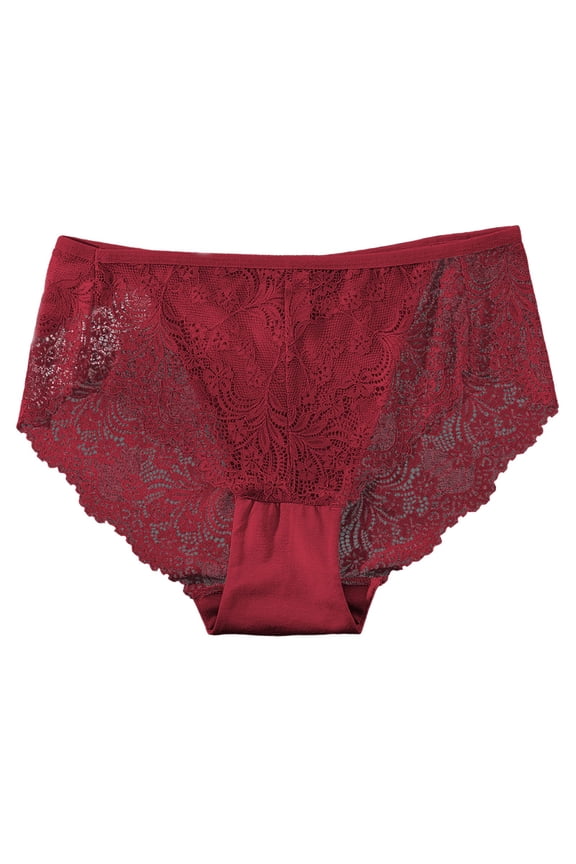 3 Packs Womens Underwear Lace Stretch Ladies Hipster Briefs Panties for Women XL Red